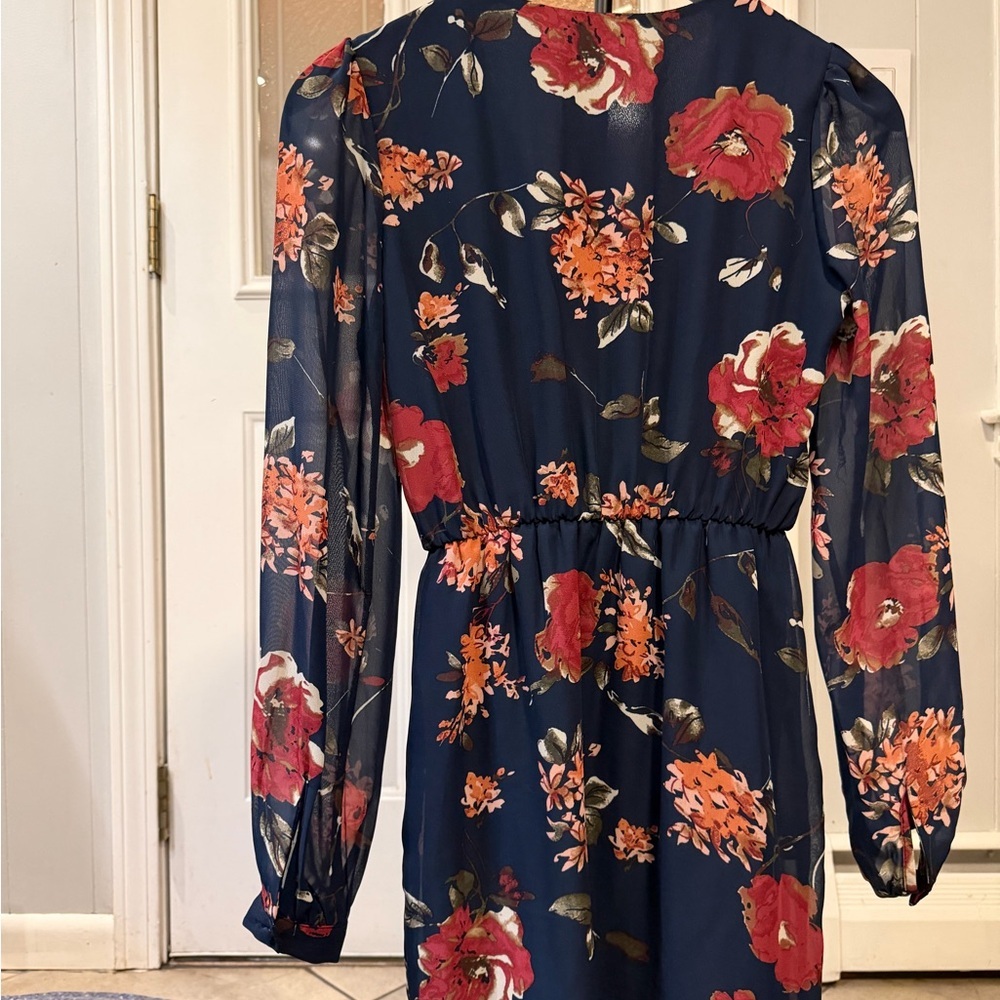 Lulu's Navy Floral Long Sleeve Dress - Picture 2 of 4